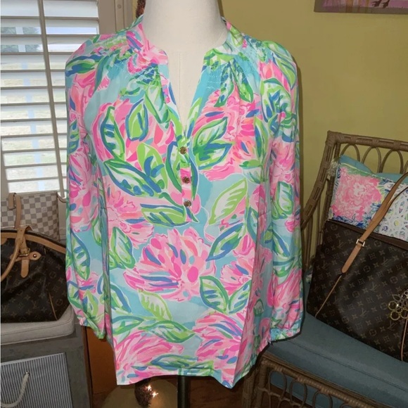 Lilly Pulitzer NWT Elsa Silk Top Totally Blossom Size XXS - Picture 2 of 10